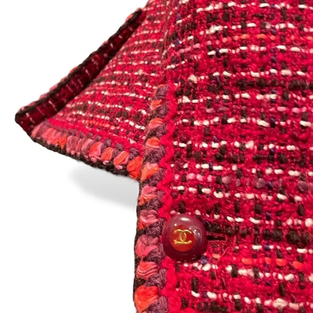 CHANEL Vintage FALL 2001 Collection Burgundy Tweed Patterned Jacket